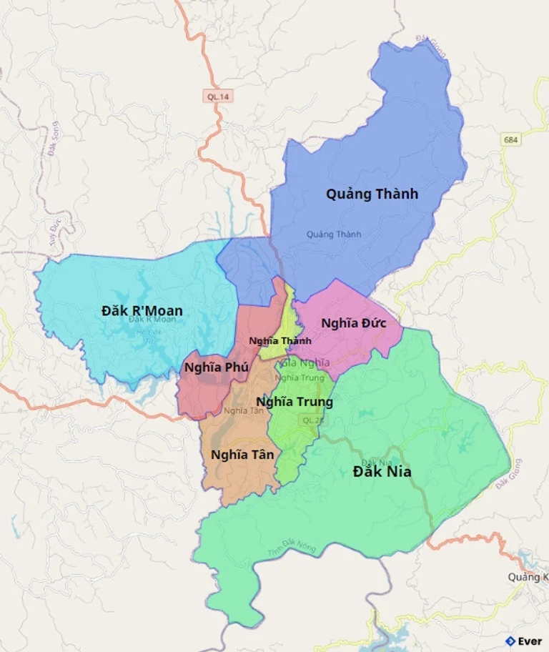 Bản đồ hành chính Thành phố Gia Nghĩa