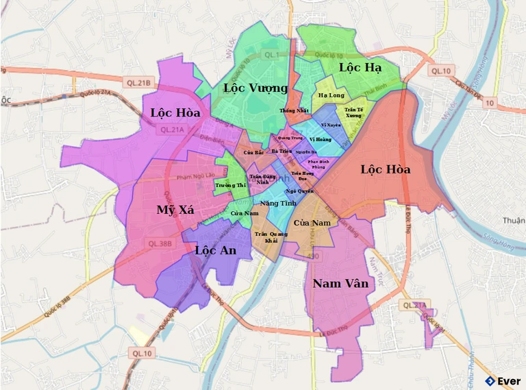 Bản đồ hành chính thành phố Nam Định