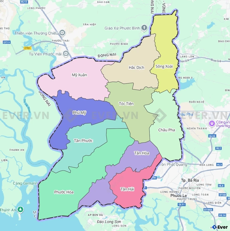 Bản đồ hành chính thành phố Phú Mỹ