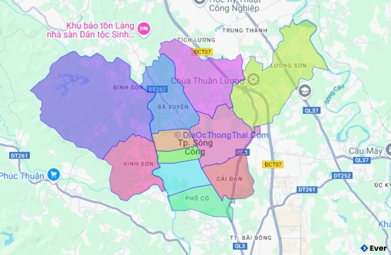 Bản đồ hành chính Thành phố Sông Công