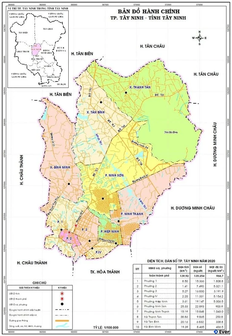 Bản đồ hành chính Thành phố Tây Ninh