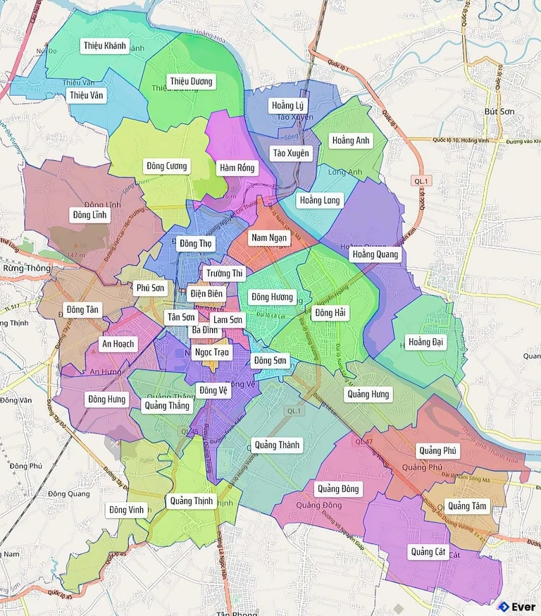 Bản đồ hành chính thành phố Thanh Hoá