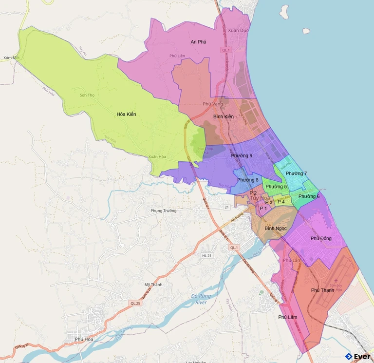 Bản đồ hành chính Thành phố Tuy Hòa