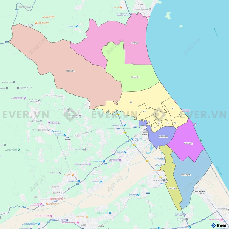 Bản đồ hành chính thành phố Tuy Hòa