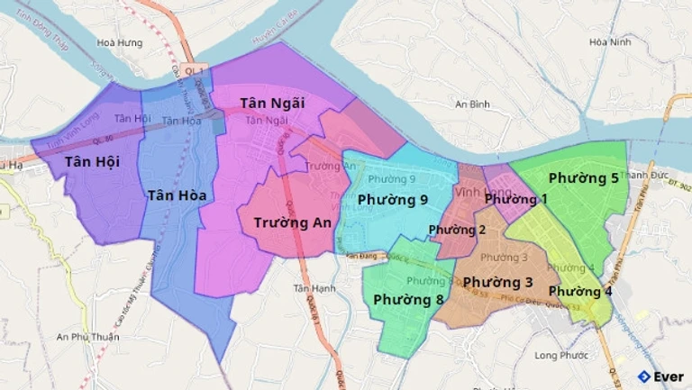 Bản đồ hành chính Thành phố Vĩnh Long