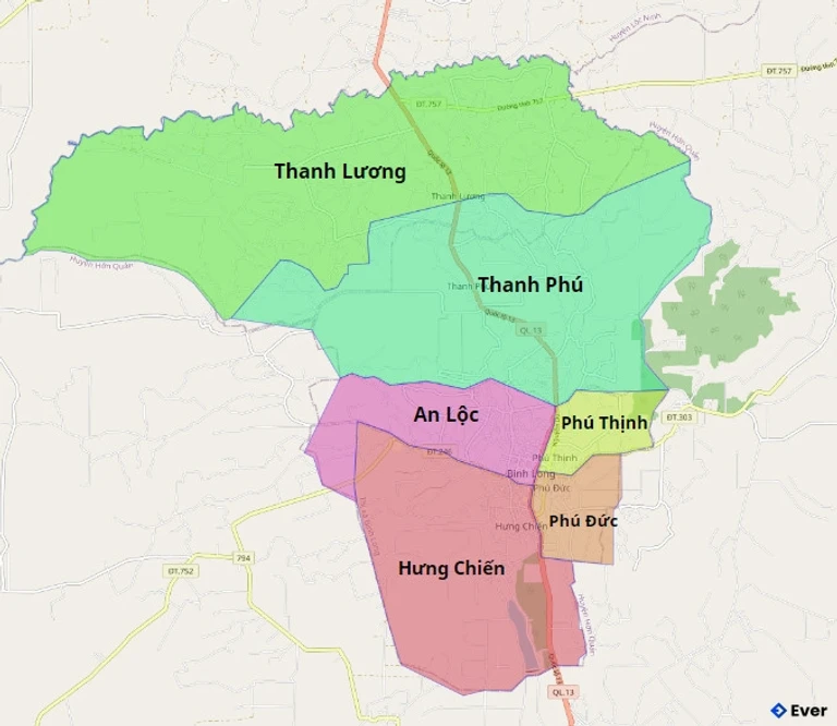 Bản đồ hành chính Thị xã Bình Long