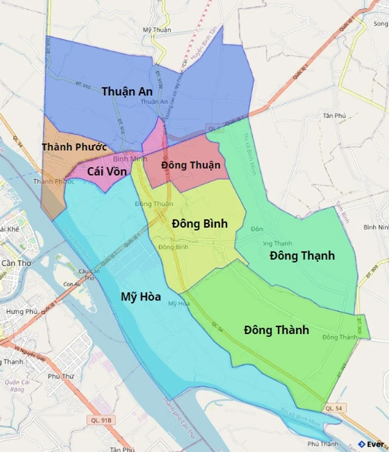 Bản đồ hành chính Thị xã Bình Minh