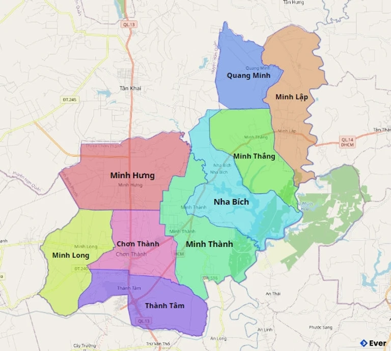 Bản đồ hành chính Thị xã Chơn Thành
