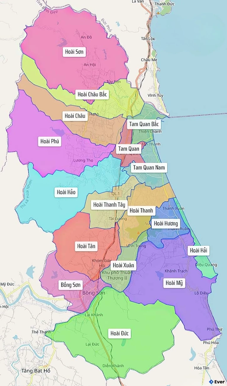 Bản đồ hành chính Thị xã Hoài Nhơn