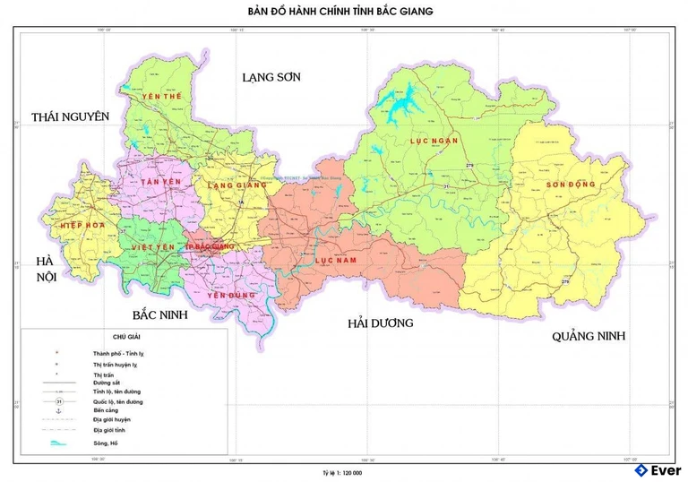 Bản đồ hành chính Tỉnh Bắc Giang