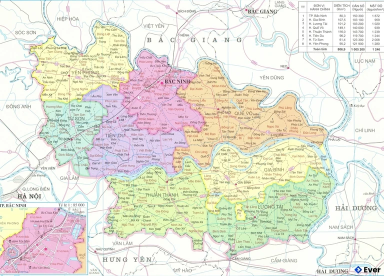 Bản đồ hành chính tỉnh Bắc Ninh