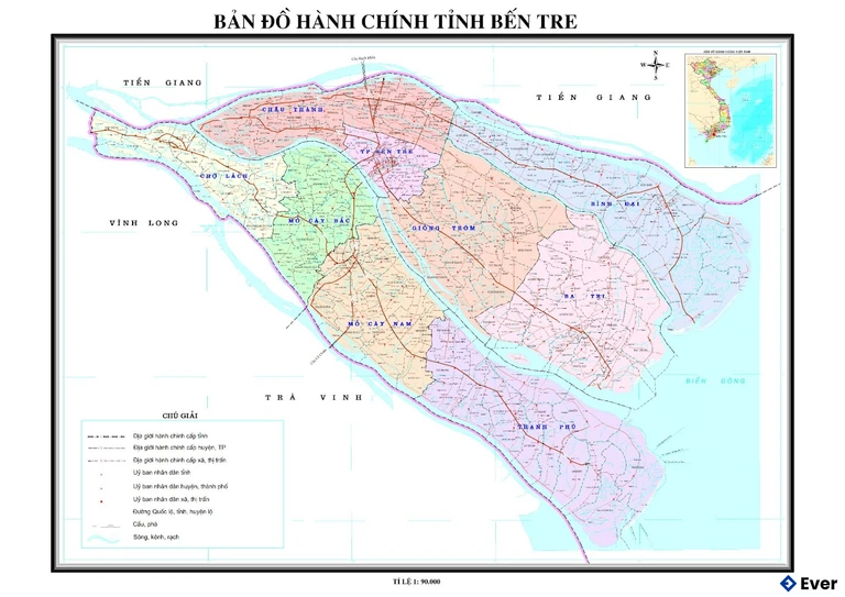 Bản đồ hành chính tỉnh Bến Tre