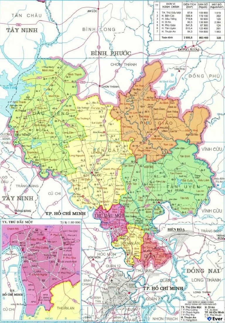 Bản đồ hành chính Tỉnh Bình Dương