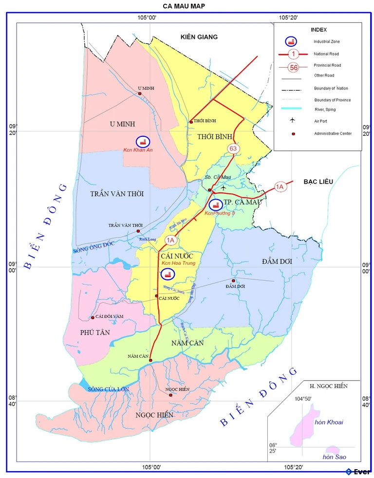 Bản đồ hành chính Tỉnh Cà Mau