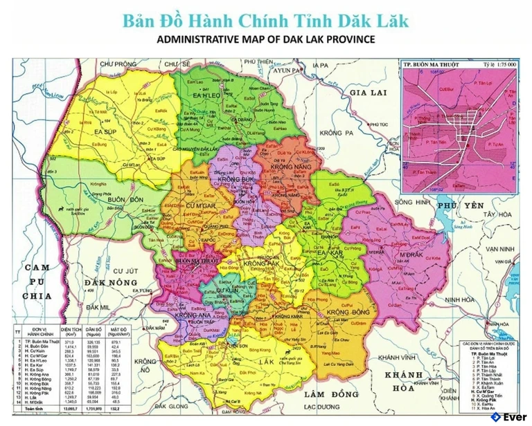 Bản đồ hành chính Tỉnh Đắk Lắk