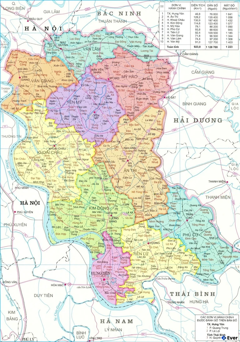 Bản đồ hành chính tỉnh Hưng Yên