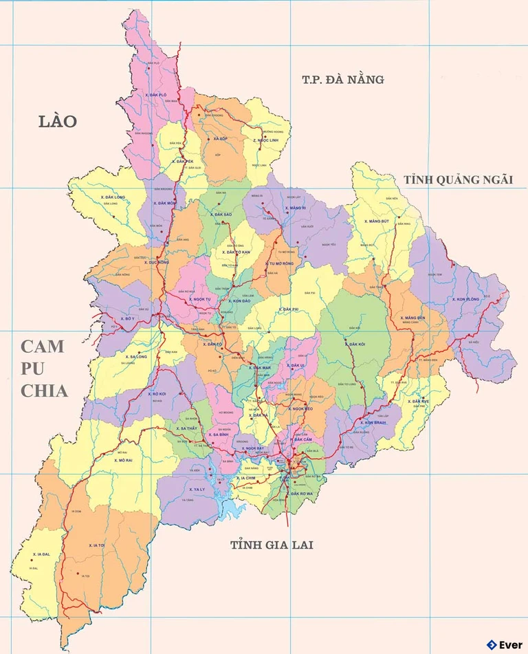 Bản đồ hành chính Tỉnh Kon Tum sau sáp nhập