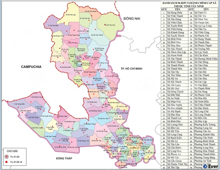 Bản đồ hành chính Tỉnh Tây Ninh