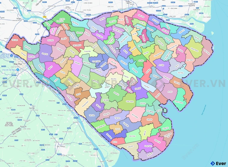 Bản đồ hành chính tỉnh Vĩnh Long sau sáp nhập