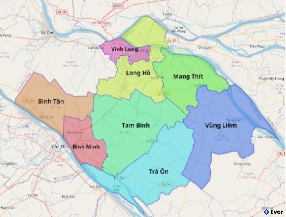 Bản đồ hành chính Tỉnh Vĩnh Long