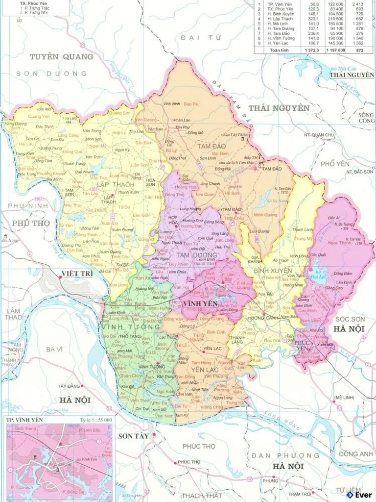 Bản đồ hành chính Tỉnh Vĩnh Phúc
