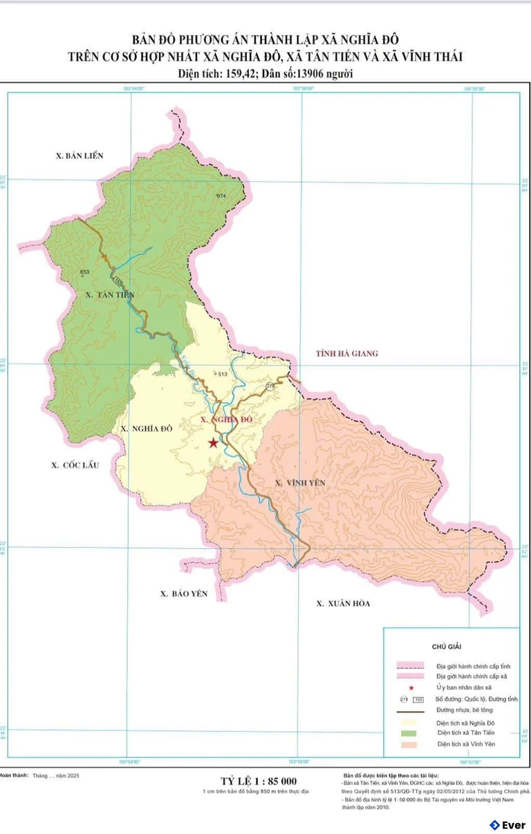 Bản đồ phương án thành lập xã Nghĩa Đô, Lào Cai