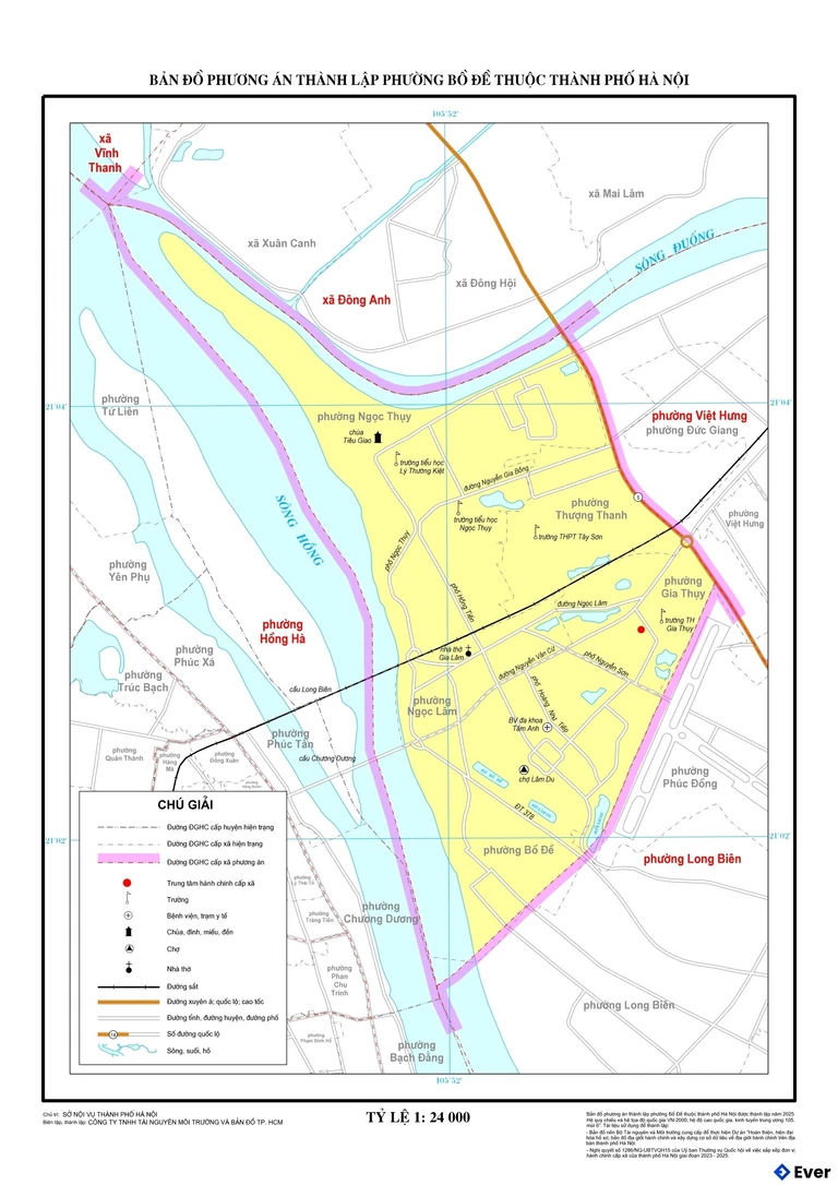 Bản đồ phường Bồ Đề sau sáp nhập
