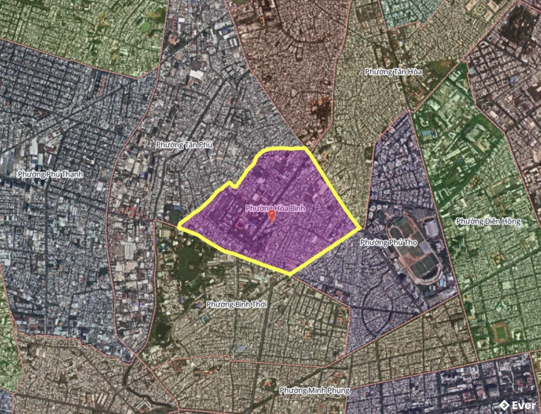 Bản đồ phường Hòa Bình, thành phố Hồ Chí Minh sau sáp nhập