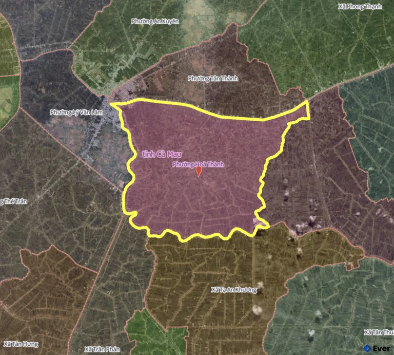 Bản đồ phường Hòa Thành, Cà Mau sau sáp nhập