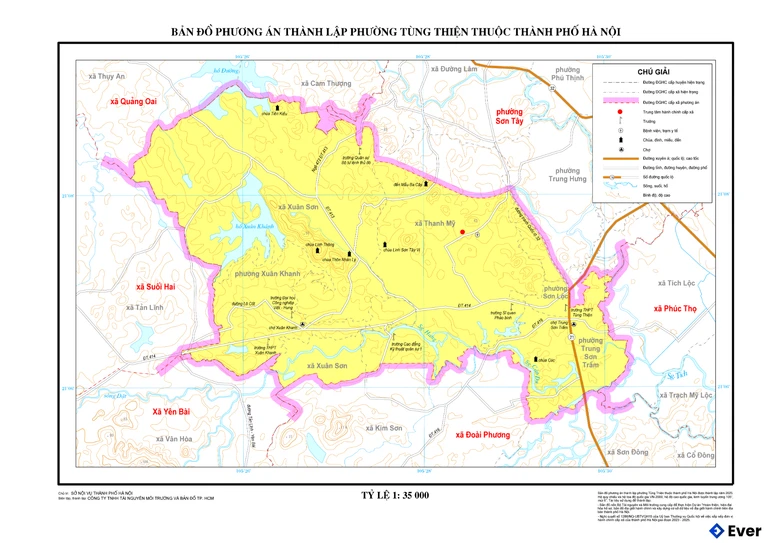 Bản đồ phường Tùng Thiện, Hà Nội sau sáp nhập