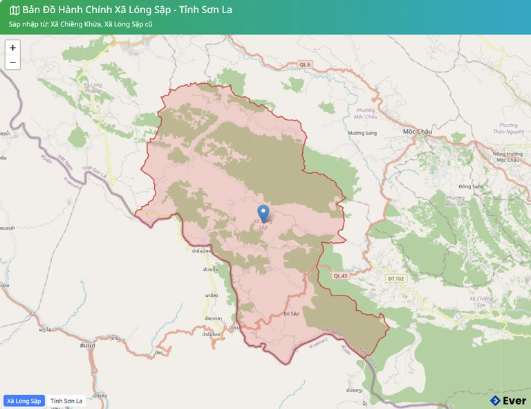 Bản đồ ranh giới xã Lóng Sập sau sáp nhập