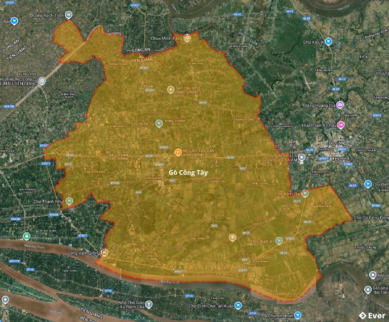 Bản đồ vệ tinh huyện Gò Công Tây