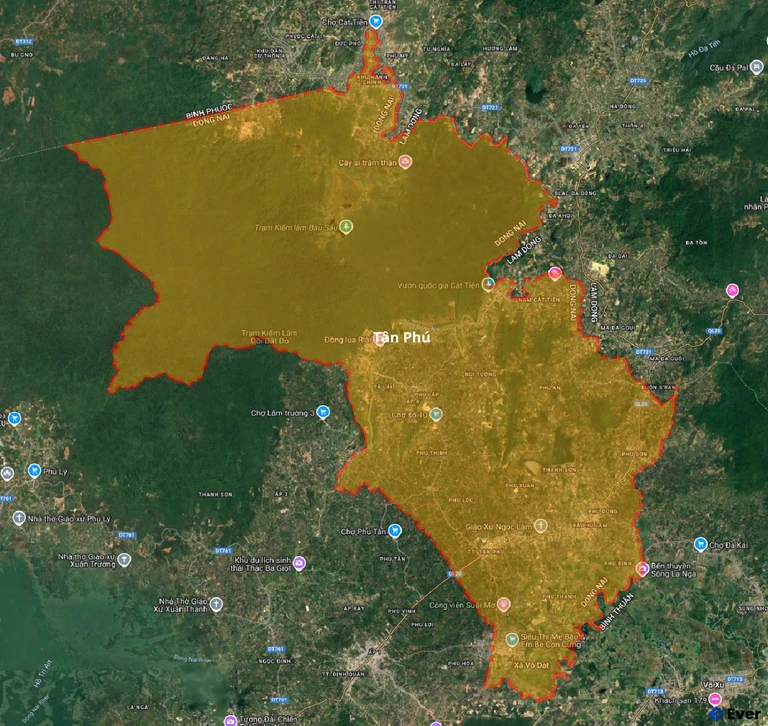 Bản đồ vệ tinh huyện Tân Phú