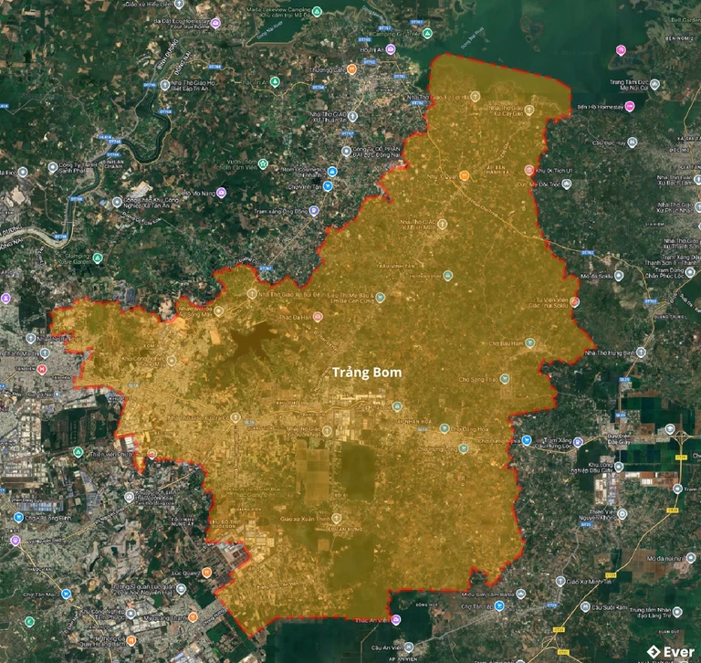Bản đồ vệ tinh huyện Trảng Bom