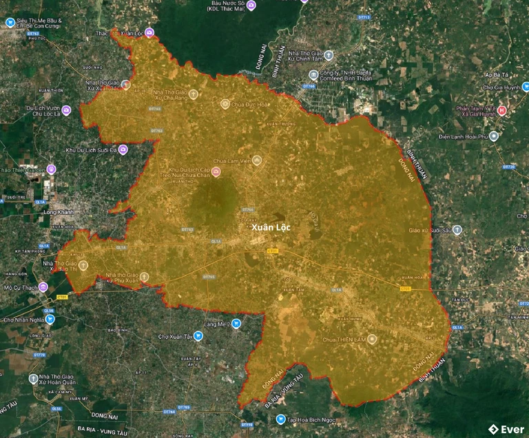 Bản đồ vệ tinh huyện Xuân Lộc