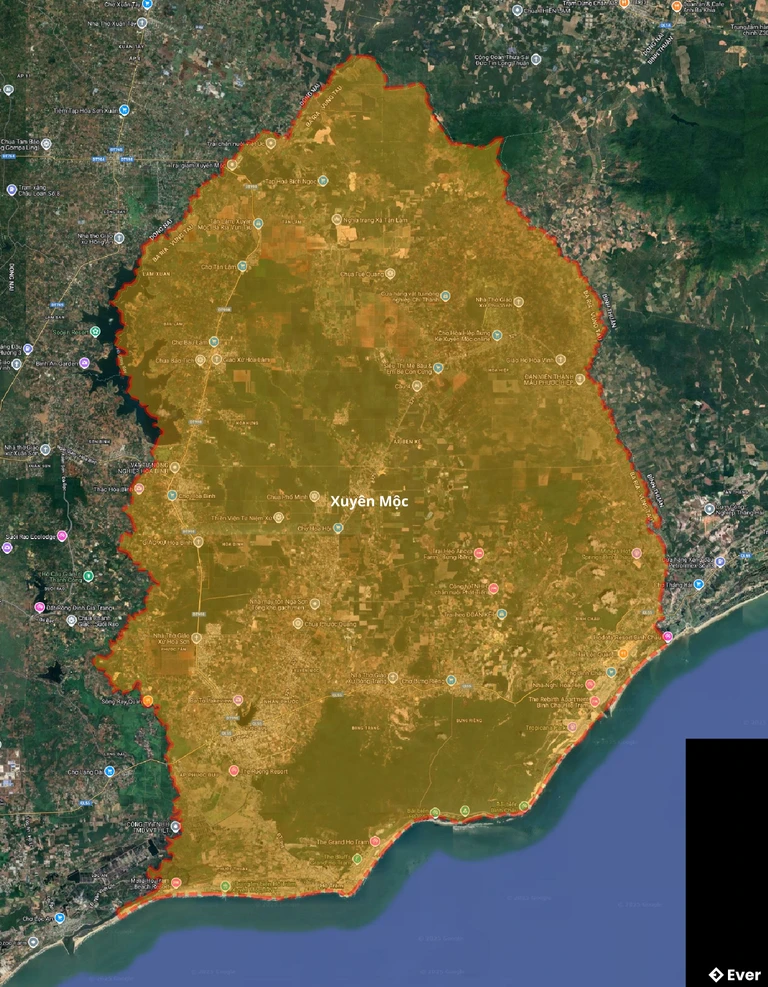Bản đồ vệ tinh huyện Xuyên Mộc