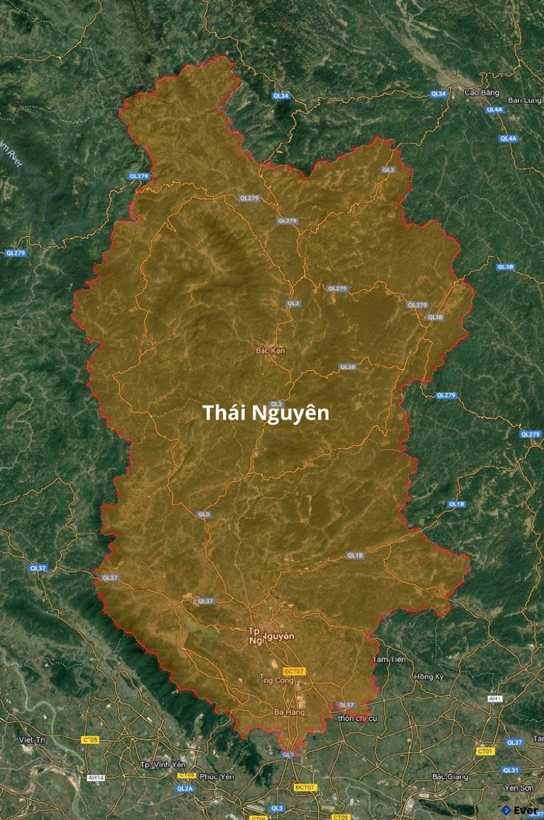 Bản đồ vệ tinh tỉnh Thái Nguyên