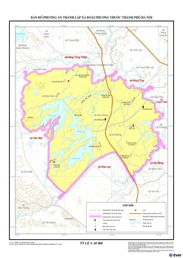 Bản đồ xã Đoài Phương, Hà Nội sau sáp nhập