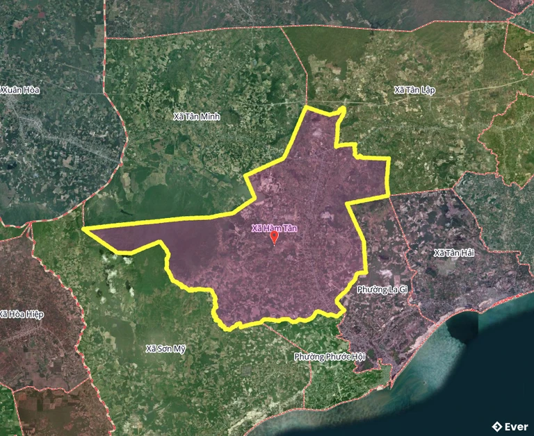 Bản đồ xã Hàm Tân, Lâm Đồng sau sáp nhập