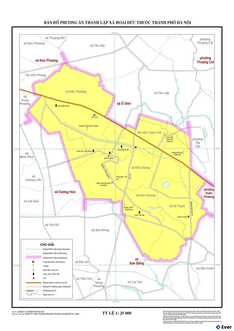 Bản đồ xã Hoài Đức, Hà Nội sau sáp nhập