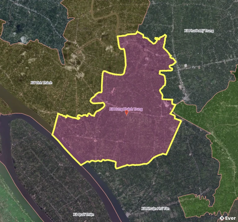 Bản đồ xã Hưng Khánh Trung, Vĩnh Long sau sáp nhập