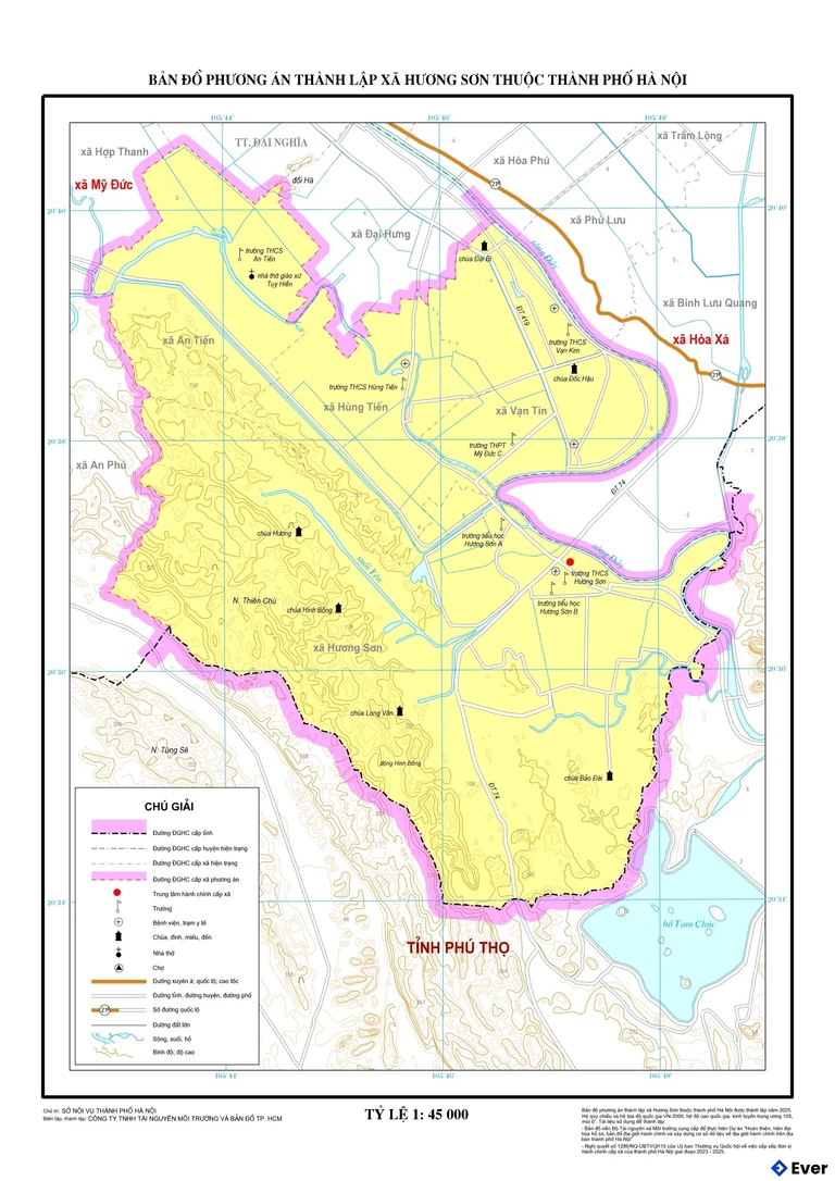 Bản đồ xã Hương Sơn, Hà Nội sau