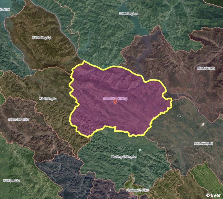 Bản đồ xã Mường Khiêng, Sơn La sau sáp nhập