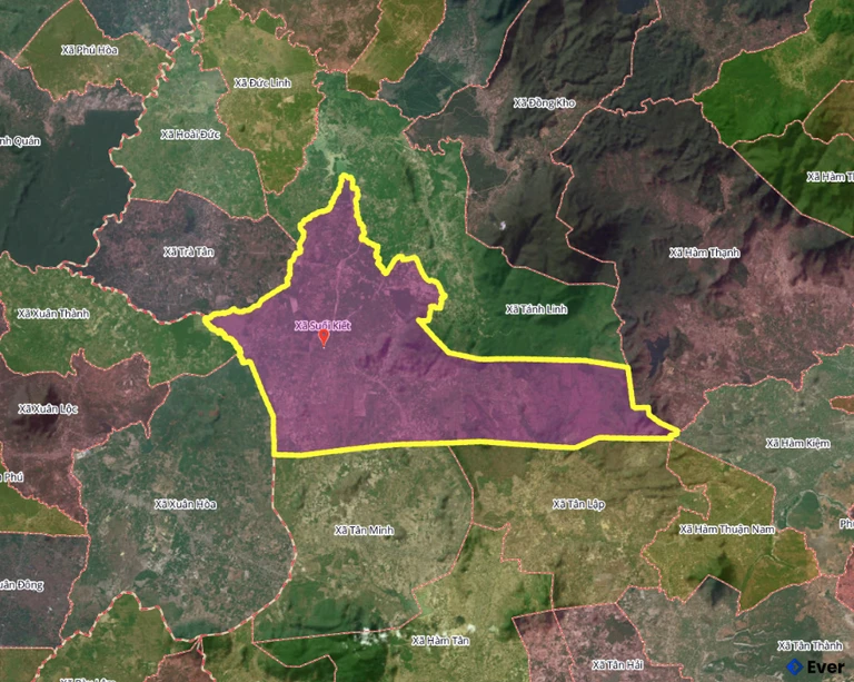 Bản đồ xã Suối Kiết, Lâm Đồng sau sáp nhập