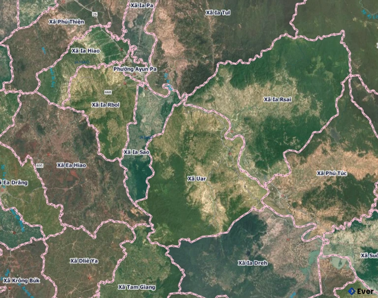 Bản đồ xã Uar, Gia Lai sau sáp nhập