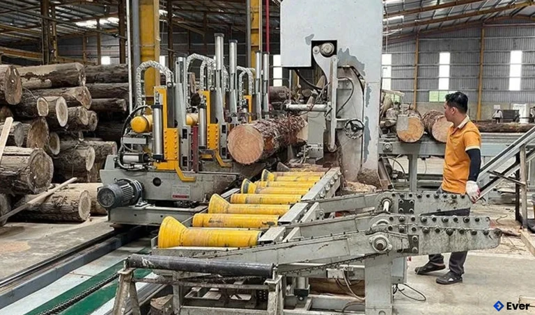 Chế biến lâm sản ở Cụm Công nghiệp Bãi Bùi, xã Linh Sơn.