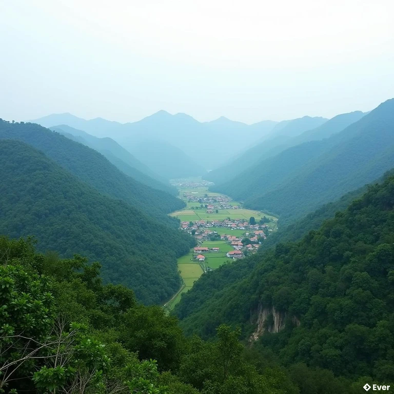 Hình ảnh toàn cảnh xã Linh Hồ, tỉnh Tuyên Quang với núi rừng và bản làng yên bình