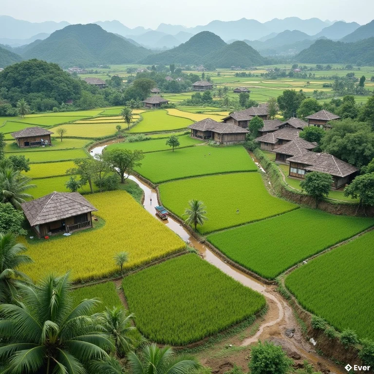 Hình ảnh về cuộc sống thường ngày và cảnh quan nông thôn đặc trưng tại xã Vĩnh Tuy