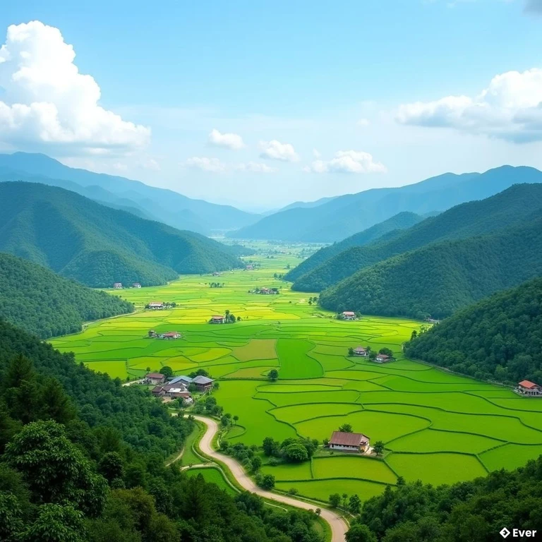 Khung cảnh yên bình với núi rừng hùng vĩ và nương rẫy xanh tươi tại xã Minh Ngọc