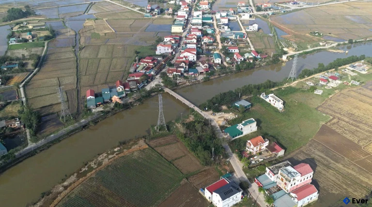 Một góc xã Tân Mỹ nhìn từ trên cao, cho thấy không gian phát triển rộng mở sau sáp nhập